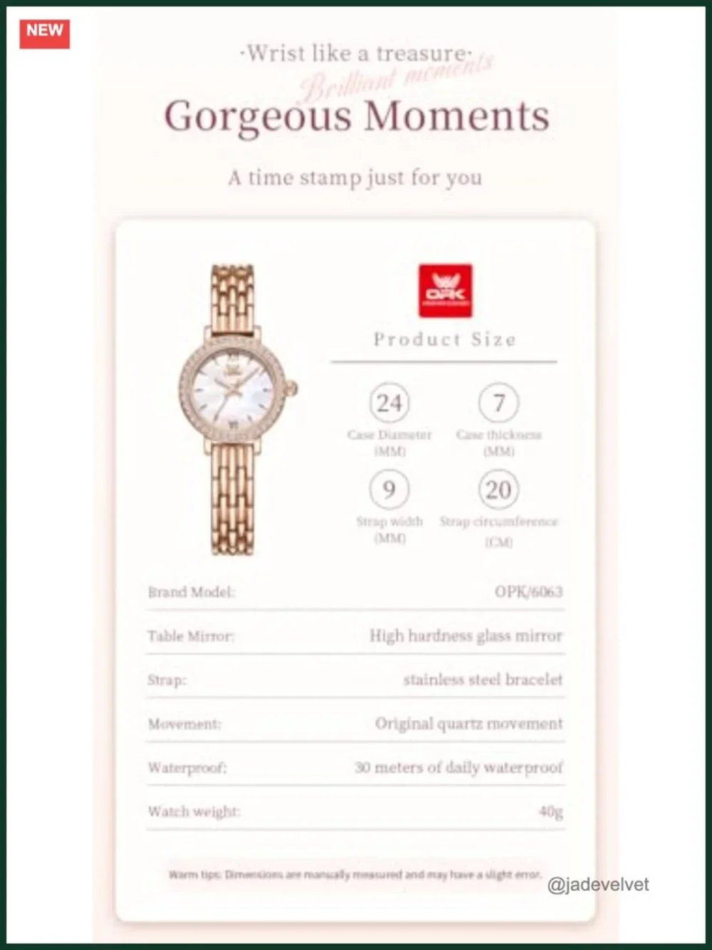 Luxury Women's Diamond Bracelet Watch Waterproof Mother of Pearl Dial